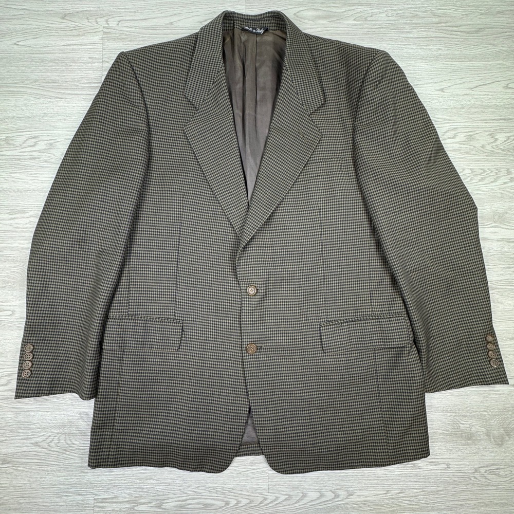 Roberto Villini Mens‎ Blazer Super 100 Wool Houndstooth Brown Green 44 LN Italy